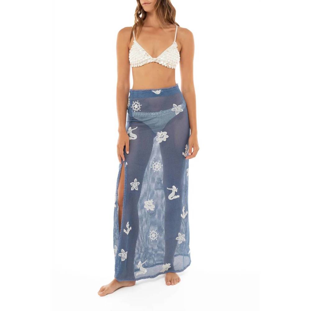 Agua Bendita Blue Maxi Skirt with White Accents